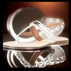 Calvin Klein Soley Monogram Leather White W/Logo Strap Back Women's Sandles